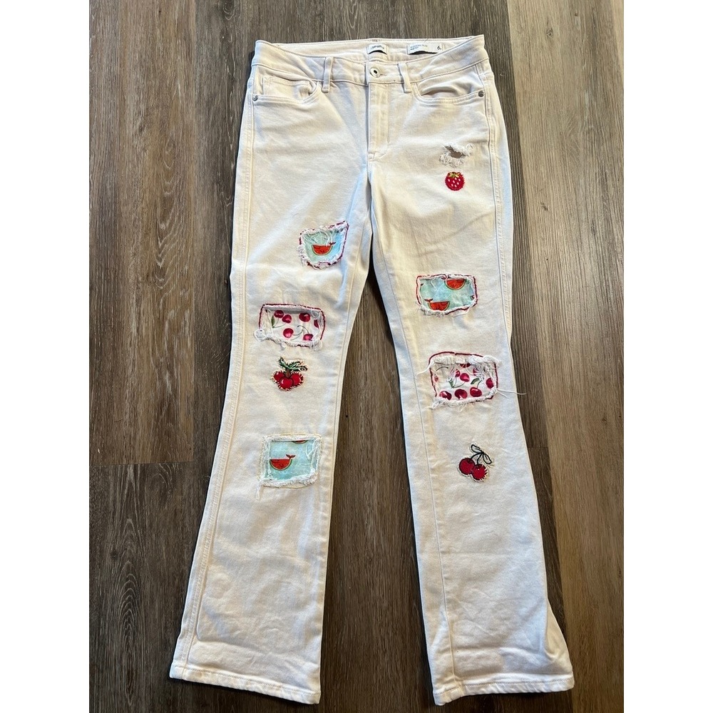 J. Jill Modern Slim Boot Cut Jeans 6R White Cherries Distressed Boho Summer
